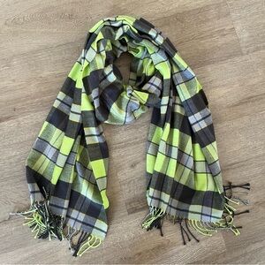 Gap Super Soft Fleece Green Gray Plaid Oversized Blanket Scarf